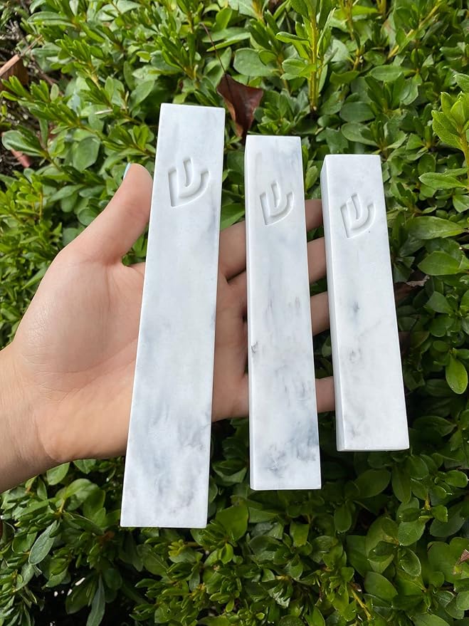 A&S Mezuzot Modern Concrete Mezuzah Case with Scroll, Easy Peel and Stick Mezuza (Marble, 6 Inches)