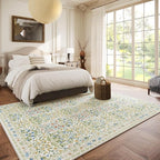 Light Beige Green Area Rug 6x9 - Washable Vintage Living Room Rug for Kids Room, Bedroom, Nursery & Dining Room - Low Pile, Non-Slip & Stain Resistant