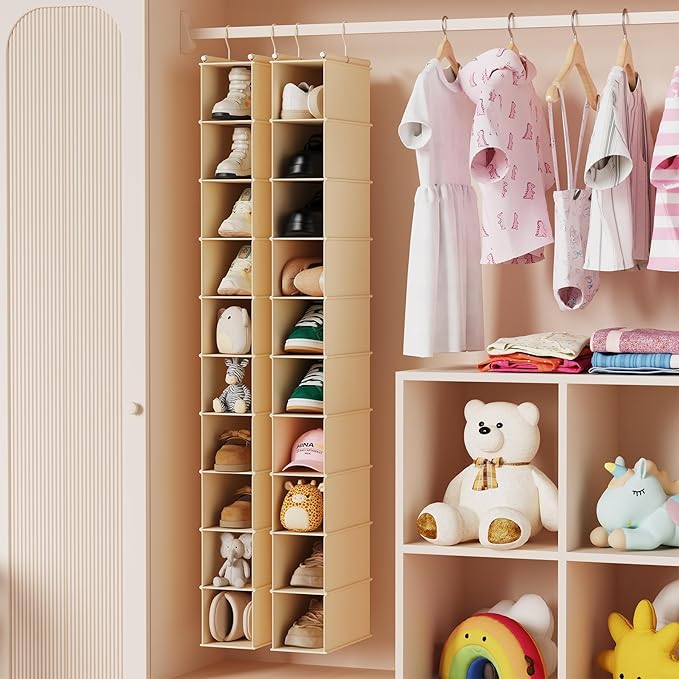 MAX Houser 10-Shelf Hanging Shoe Shelf Organizer, Hanging Shoe Storage for Closet,Pack of 2(Beige)