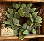 2 Pcs 16" Green Hibiscus Leaf and Eucalyptus Leaf Wreath - Artificial Greenery Candle Ring Wreath for Table, Front Door, Porch, Window & Home Holiday Decor - All Season Hanging Wreath