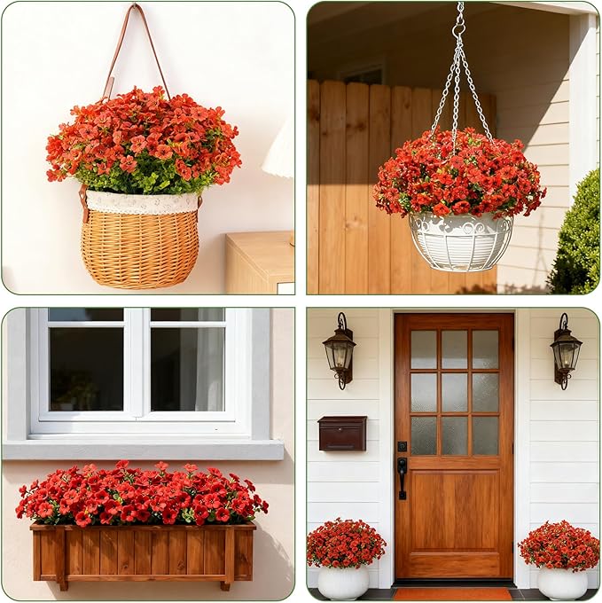 24 Bundles Artificial Fall Flowers for Outdoor Realistic Faux Flower Garden Home Decoration, Hanging Autumn Fall Decor Daisy with Eucalyptus Fake Plants Greenery Porch Patio Front Door Decors