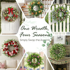 Artificial Boxwood Wreath, Spring Wreath for Front Door, Realistic Green Wreath for All Seasons Farmhouse Indoor Outdoor Home Decor (28 inches)
