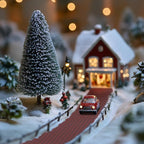 Iceyyyy 4 Pcs Christmas Village Reddish Brown Brick Road-39 x 3.5 Inch Cuttable Christmas Village Landscape Road-Miniature Xmas Village Accessories for Home Garden Street Landscape Decorations