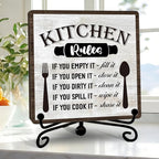 DETIHO Funny Kitchen Decor, Kitchen Signs for Counter, Rustic Wood Sign for Home Dining Room Coffee Shelf Table Display - G07