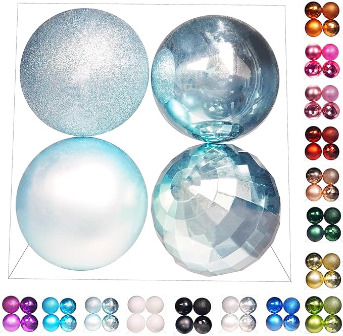 Emopeak 4Pcs Christmas Balls Ornaments for Xmas Christmas Tree - 4 Style Shatterproof Christmas Tree Decorations Hanging Ball for Holiday Wedding Party Decoration (Teal Blue, 4"/10CM)
