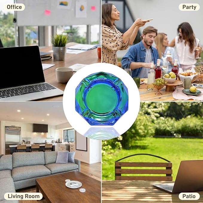 Coomin Crystal Glass Ashtray, Sparkly Cigar Cigarettes Ash Tray, Ashtrays for Smokers Indoor Office Home Desktop Tabletop, Unique Luxury Gifts for Men Women, Green