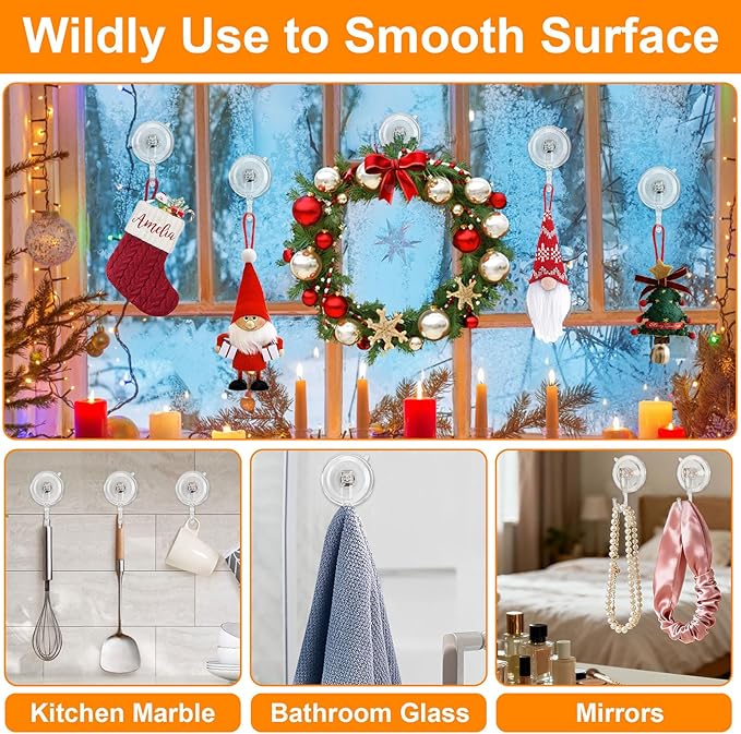HEYHOUSE Wreath Hangers for Front Door, Clear Suction-Cup-Hooks Wreath-Door-Hanger on Glass Window,Easter Valentine’s Decorations Indoor Outdoor Over The Doors Hooks,Removable and Reusable, 4 Pack
