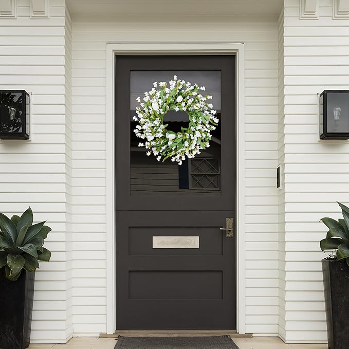 Sggvecsy Spring Summer Wreath for Front Door 22 Inch Artificial White Flower with White Tulips Greenery Leaves Lavender for All Seasons Home Farmhouse Indoor Outdoor Wall Decor