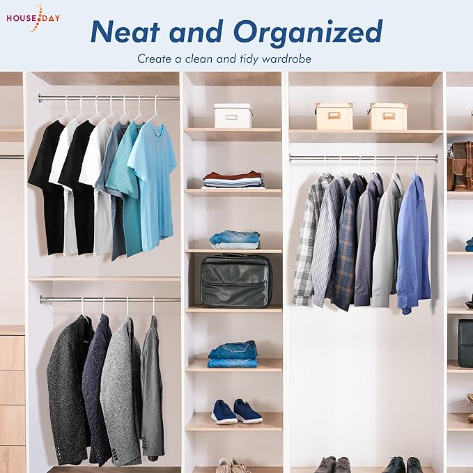 HOUSE DAY White Plastic Hangers 100 Pack, Plastic Clothes Hangers with Built-in Hooks, Durable and Strong Coat Hangers for Closet, Space Saving Clothing Hanger for Shirts, Coats, Skirt, Dress