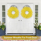26 Inch Spring Wreaths for Front Door Large Easter Valentines Forsythia Floral Summer Spring Door Wreaths Outdoor All Season Spring Decorations for Home Porch Room Window Wall Farmhouse Decor (Yellow)
