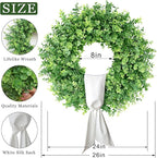 26" Artificial Eucalyptus Wreath with Sash for Front Door, Porch, Window - Large Faux Eucalyptus Leaves Greenery Outdoor Wreath for Home, Farmhouse Decor - Spring, Summer, All Seasons (Green)