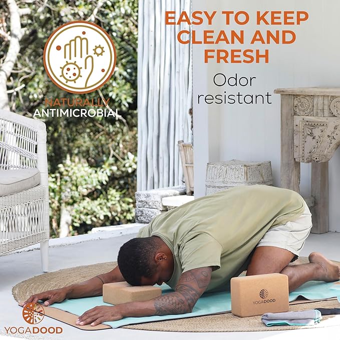 Cork Yoga Blocks + Yoga Towels Bundle - 2 Natural Cork Yoga Blocks & 2 Super-Absorbent Non-Slip Towels - Eco-Friendly, Durable & Supportive Set for Hot Yoga, Pilates, Meditation & Home Workouts