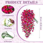 Artificial Hanging Petunias Flowers for Outdoor, 2pcs Fake Plants Long Vine Morning Glory Eucalyptus, UV Resistant Realistic Faux Greenery Outside Patio Porch Garden Spring Decor, Purple Hot Pink
