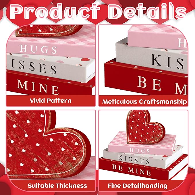 Thyle Decorative Books Fake Faux Aesthetic Coffee Table Books Decoration for Living Room Bedroom Office Shelf Bookshelf Decor(Valentines,Paper)