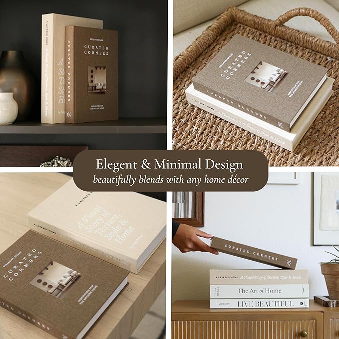 Decorative Books for Home Decor - 2 Linen Fake Books for Decorating Bookshelf, Coffee Table, Shelves - Faux Book Box for Hidden Storage and Decoration - Modern Neutral Design Fits Any Home Aesthetic