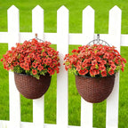 16 Bundles Artificial Fall Flowers for Outdoor Realistic Faux Flower Garden Home Decoration, Hanging Autumn Fall Decor Daisy with Eucalyptus Leaves Fake Plants Greenery Porch Patio Front Door Decors