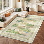 Lessymo Floral Large Area Rug 9x12, Living Room Washable Area Rugs Non Slip Boho Low Plie Large Carpet for Bedroom Dining Room Home Office, Vintage Boho Farmhouse Moody Aesthetic Carpet, Beige Sage