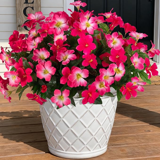 Fake Artificial Flowers for Outdoors 6 PCS Azalea Bouquet Silk Flowers for Outside UV Resistant Faux Flowers Plants for Outdoor Planters Realistic Spring Home Front Door Patio Garden Porch Decor