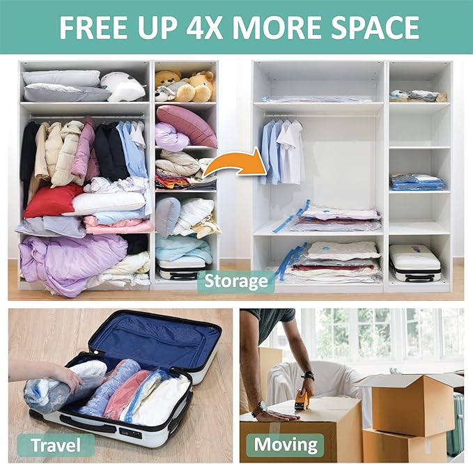 Cozy Essential Vacuum Storage Bags, Compression Space Saver Bags for Clothes, Comforters, Blankets, Pillow, Bedding, Sealer Clothing Storage,6 Combo