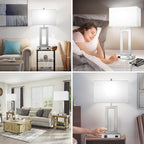 TOBUSA Modern Silver Table Lamps Set of 2, 28inch Tall Lamps for Living Room Bedroom with 2 USB Ports&AC Outlet, 3 Way Dimmable Touch Control Desk Lamps for Reading Home Office, 2 Bulbs Included