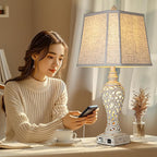 LuxSight Collection 28.5" Table Lamps Set of 2 - Bedside Lamp with Fabric Shades - for Bedroom and Living Room with USB and Nightlight - Perfect for Nightstands and Bedrooms