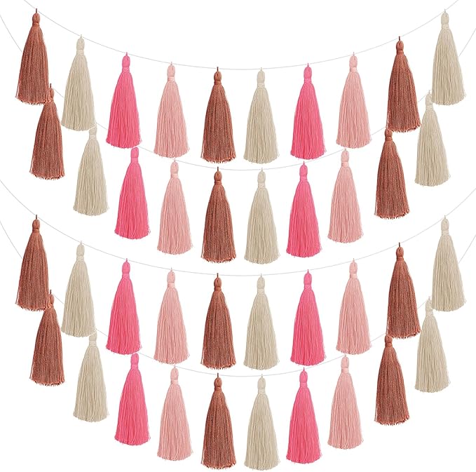 WILLBOND 4 Pieces Valentine's Day Tassel Garland for Classroom Wall Decor Boho Pastel Garland Cotton Tassel Banners for Party School(6.2 Inch,Cute Colors)