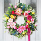 24 Inch Summer Wreaths for Front Door, Handcrafted Summer Wreath with Luxury Dahlias, Peony, Tulips & Roses, Summer Door Wreath for Holiday Farmhouse Indoor Outdoor Wall Home Decor