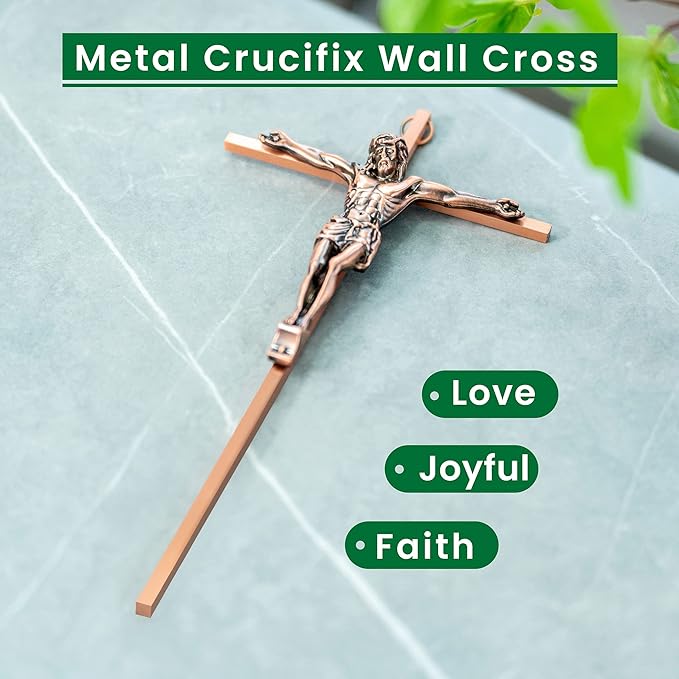 DCCXN Metal Cross for Wall Decor Catholic, Crucifix Wall Cross of Jesus Christ-10 Inch Antique Copper