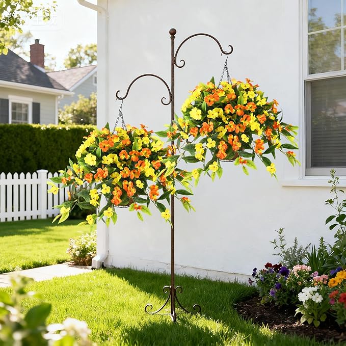 Artificial Fake Hanging Flowers Plants Basket for Outdoors Outside Decoration UV Resistant Faux Silk Flowers Look Real Plastic Flowers for Spring Planters Home Porch Patio Garden Decor