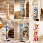 Matashi Hand Painted Mezuzah Gold Plated and Crystals (Red & Pink Enamel Mezuzah)