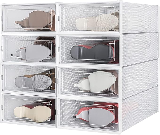 PARANTA 8-Piece Boot and Shoe Storage Box, Stackable Clear Plastic Shoe Box, Space-Saving Shoe Organizer for Boots, Sneakers, and High Heels, Clear