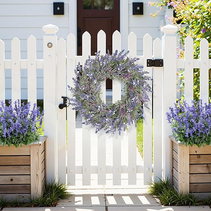 Large Summer Wreaths for Front Door Lavender Wreath for Front Door Spring Easter Artificial Farmhouse Wreaths for Wall Window Party Wedding Porch Room Home Decor(24 Inch)