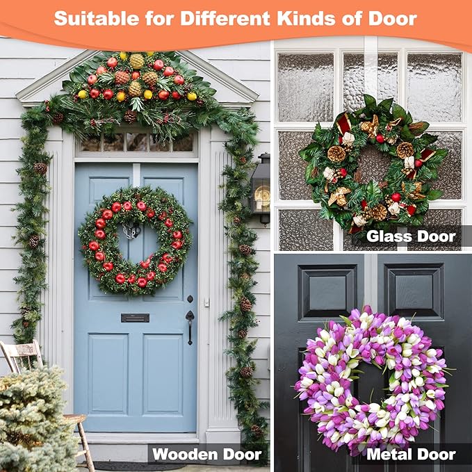 15" Clear Wreath Hanger for Front Door, Invisible Over The Door Hook, Non-Scratch 10lb Heavy Duty Year-Round Decor & Organization for Christmas, Easter, Home