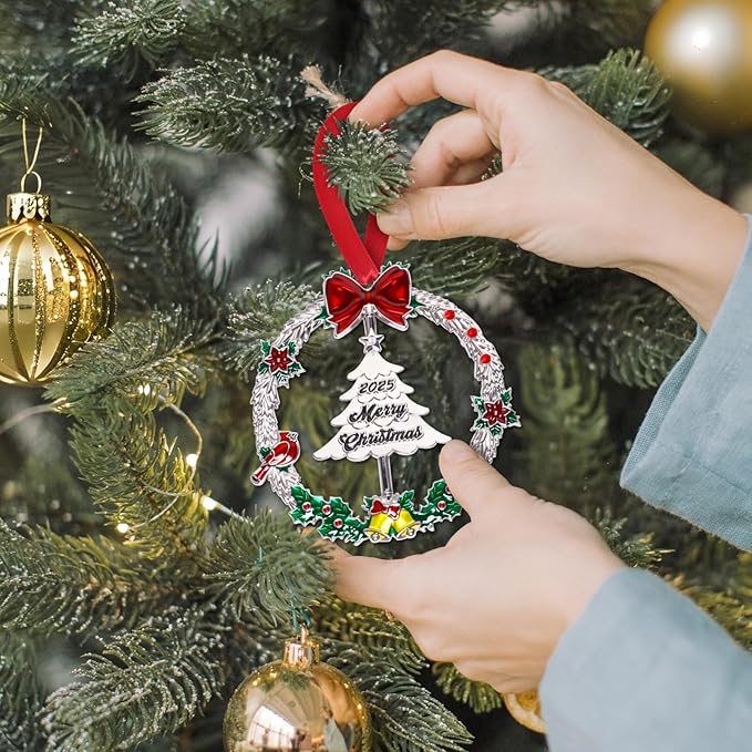 Christmas Wreath Ornaments for Trees Decorations, Mini Jingle Bell Hanging Charms Xmas Tree Decorative DIY Craft Hanging Ornaments for Christmas Decorations