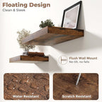 16 Inch Floating Shelves for Wall 2 Pack, 12"D Wood Grain Bathroom Shelves with Invisible Brackets, Easy Install Engineered Wood Storage Shelves for Kitchen, Living Room, Bedroom, Rustic Brown Finish