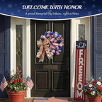 250th Anniversary Patriotic Wreaths for Front Door, 24 Inch Large 4th of July Decorations, Handcrafted Ribbon Burlap Bow, Red White and Blue Memorial Day Wreath with Lights & Storage Bag