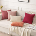 MIULEE Pack of 2 Corduroy Decorative Throw Pillow Covers 20x20 Inch Soft Boho Striped Pillow Covers Modern Farmhouse Home Decor for Sofa Living Room Couch Bed Cranberry Red
