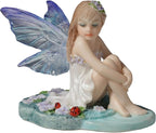 Veronese Design 2 1/4 Inch Lapis Fairy Knee Hugging Pose with Lady Bugs Collectible Figurine Home Decor Gift