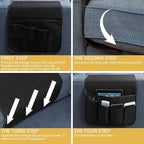 Sofa Armrest Organizer Non-Slip Remote Control Holders for Recliner Couch Chair Armchair Caddy with 5 Pockets for Table,Cell Phone,Ipad,Magazines,Books (Black, 13 x 35 Inch)