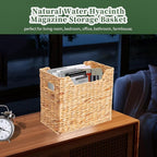 Magazines Holders, Handwoven Magazine Basket for Bathroom, Water Hyacinth Wicker Magazine Rack for Books, Files, Newspapers, Rectangular, 14.2 x 11.4 x 6.7 inch