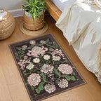 GarveeHome Plum Pink Floral 2x3 Door Mat Indoor Rugs for Entryway Small Black Purple Vintage Boho Cottage Throw Washable Non-Slip Low-Pile Rug for Bedroom Kitchen Bathroom Entrance