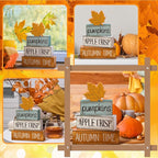 Lineshading 4 Pcs Fall Decoration for Home Wooden Maple Leaf Fall Tiered Tray Decor Thanksgiving Table Centerpiece Rustic Decorative Maple Leaf Block Signs Gift Farmhouse Autumn Decoration for Home