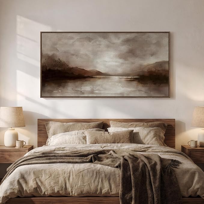Large Framed Rustic Canvas Wall Art for Living Room, Brown Modern Abstract Landscape Prints Paintings Artwork for Walls, Horizontal Nature Pictures Wall Decor for Bedroom, Office, Farmhouse 30x60 In