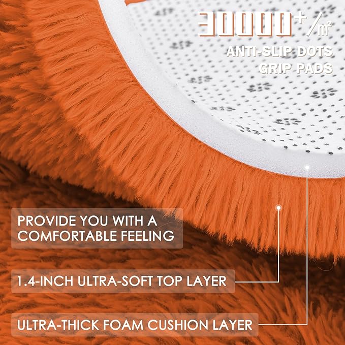 OLANLY Orange Round Rugs for Bedroom - Machine Washable, 2 ft Circle Area Rugs for Living Room, Soft and Fluffy Shaggy Carpet for Teen Girl and Boys, Nursery Rooms, Dorms, Home Decor Aesthetic