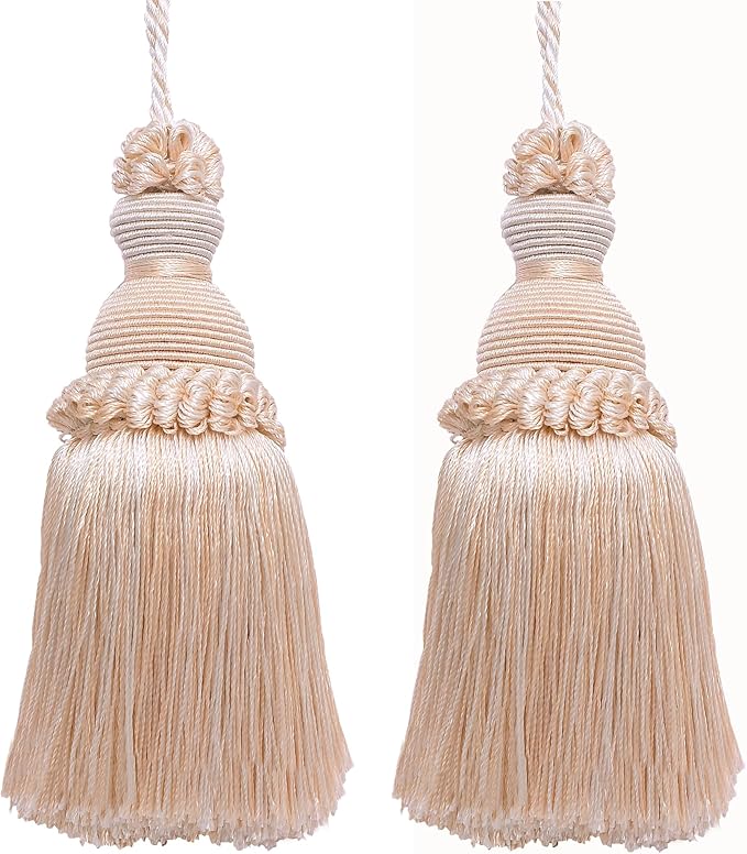 DÉCOPRO Beautiful Hand-Crafted 5" (12.5cm) Key Tassel, 3 1/2" (8.5cm) Loop # IKTJ, Seashell Ivory #5055 (White Ivory, Off White) Set of 2