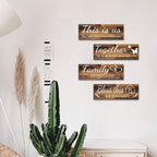 4 Pieces Home Wall Signs, THIS IS US/TOGETHER/BLESS THIS HOME/FAMILY Wall Decor For Living Room Bedroom, Rustic Wooden Farmhouse Wall Art , 4.7 x 13.8 Inch(Brown)