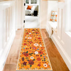 U'Artlines 2'x6' Fall Boho Runner Rug for Hallways Kitchen Colorful Floral Soft Non Slip Washable Floor Carpet Runners for Entryway Laundry Room Bathroom Orange