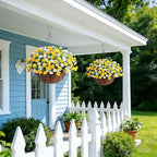 Artificial Flowers for Outdoors Decoration, 6 Bundles Silk Marigold Flower UV Resistant Look Real Faux Plants for Garden Porch Planter Patio Balcony Yard Home Decor (Yellow White)
