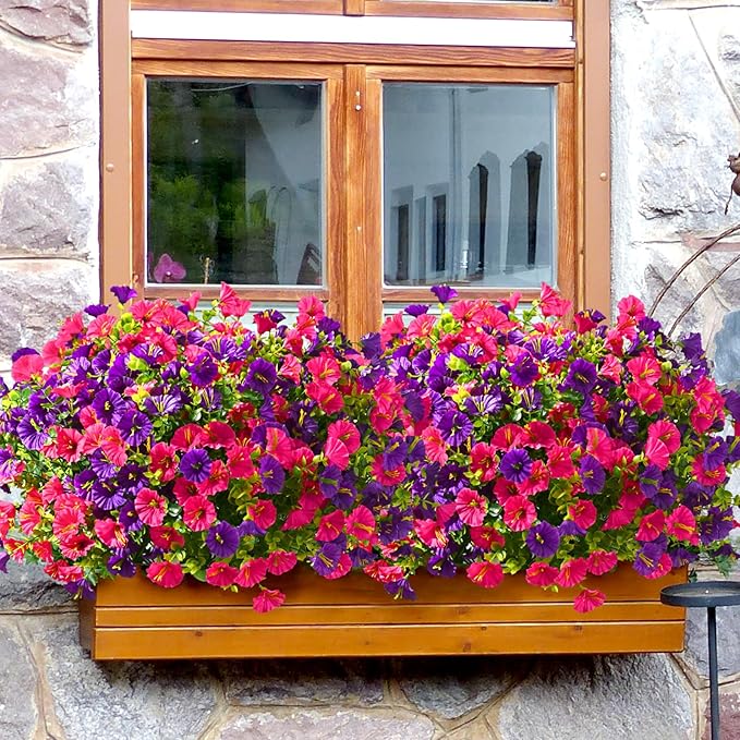 Waipfaru Artificial Flowers for Outdoors, 24 Bundles Faux Plants Outdoor, UV Resistant Artificial Plants Outdoor, Silk Petunias Fake Flowers for Outside Home Decor Planter Porch Decoration, Mix Color