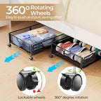 Yecaye Under Bed Storage with Wheels, 4 Pack Under Bed Shoe Storage Organizer Drawer, Tool-free Assembly Metal Underbed Storage Containers for Clothes, Shoes, Black